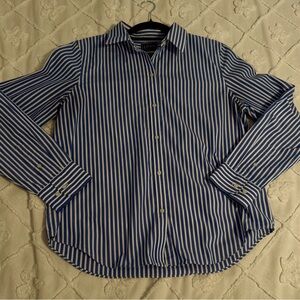 Chaps Blue and White Striped Blouse